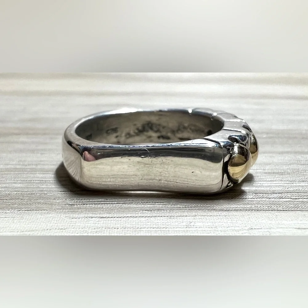 Vintage Designer David & Ronnie Sterling Silver & 14K Gold Band Ring, Size 7.5